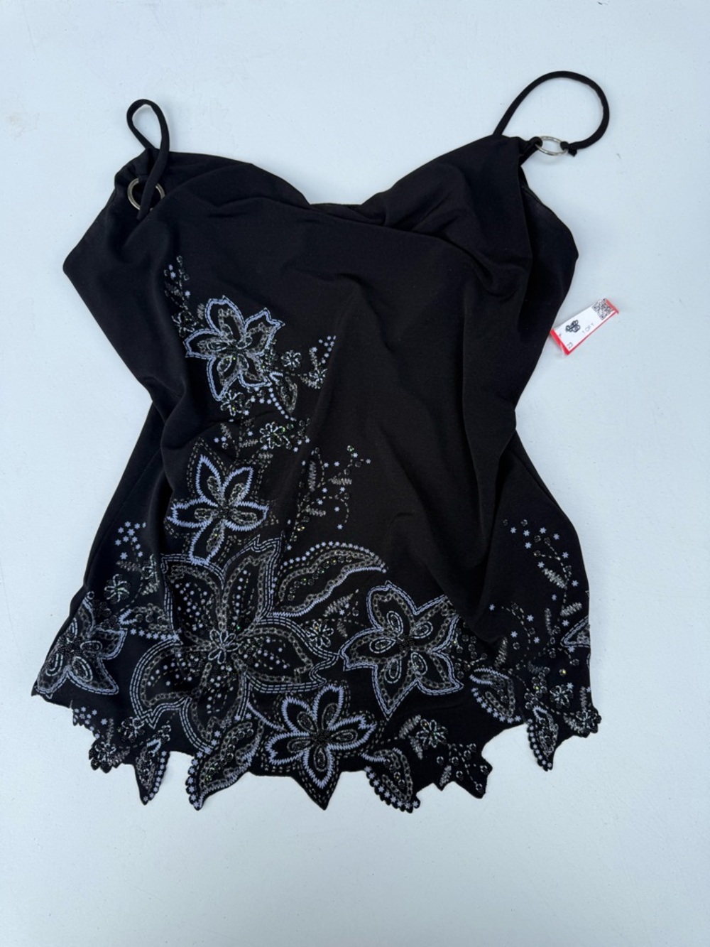 Y2k Black  Cowl Neck Floral Embellished Camisole Top size S